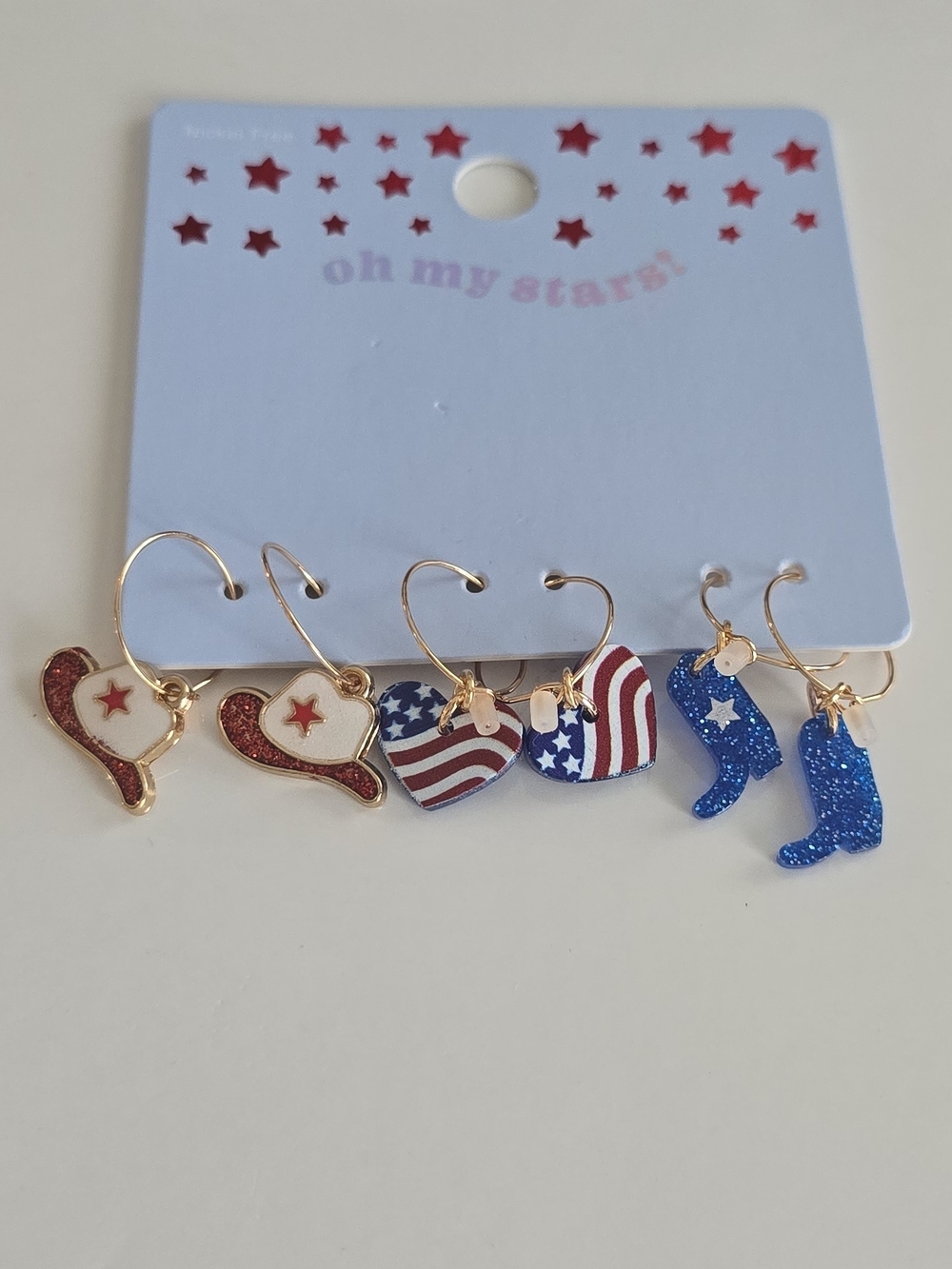 Patriotic Heart & Boot Earring Set - Red White Blue
